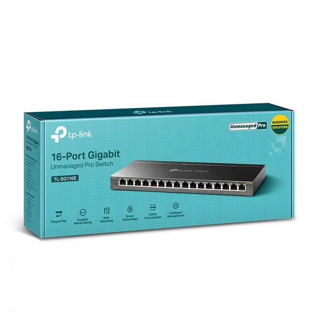 Commutateur Gigabit TP-Link TL-SG116E à 16 ports Ethernet 10/100/1000 Mbps, vue de face avec ports visibles