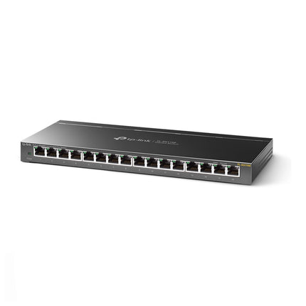 Commutateur Tplink TL-SG116E 16 ports Gigabit Ethernet, vue de face, avec ports RJ45 pour réseau filaire.
