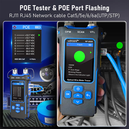 TESTEUR RÉSEAU NOYAFA MULTIFONCTION POUR RJ11/45 POE FIBRE OPTIQUE (NF-8508)