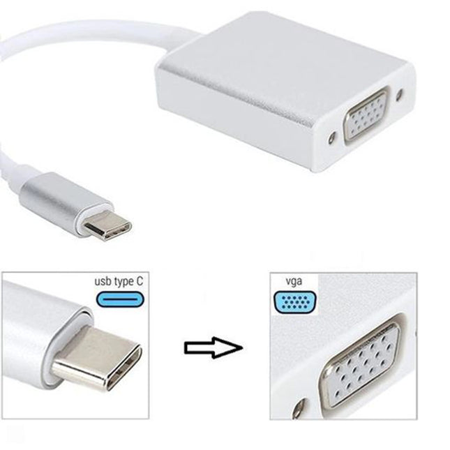 Adaptateur USB-C vers VGA de marque générique, connecteur pour la transmission vidéo vers un écran VGA.