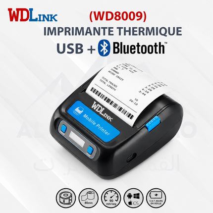 Imprimante ticket PORTABLE wdlink WD8009 USB + Bluetooth