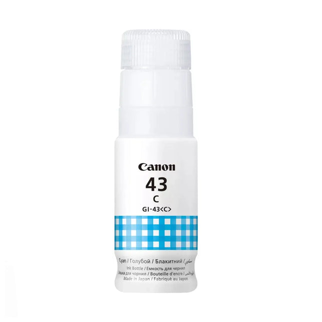 Bouteille d'encre Canon GI-43C Cyan originale pour imprimante, contenant de l'encre cyan de haute qualité