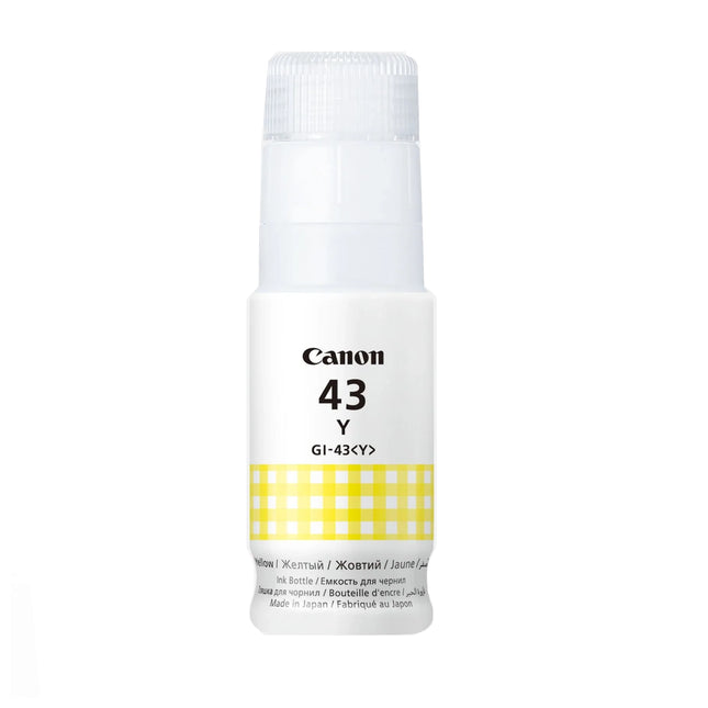 Bouteille d'encre originale Canon GI-43Y jaune, pour imprimante, contenant de l'encre jaune de haute qualité.