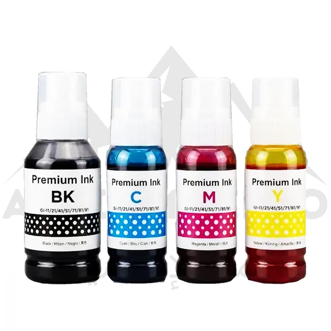 Quatre bouteilles d'encre noire Canon 41 pour imprimantes, adaptées pour une impression de haute qualité.