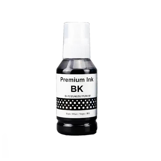 Bouteille d'encre noire adaptable Canon 41, compatible avec imprimantes Canon, vue de la bouteille d'encre sur fond blanc.