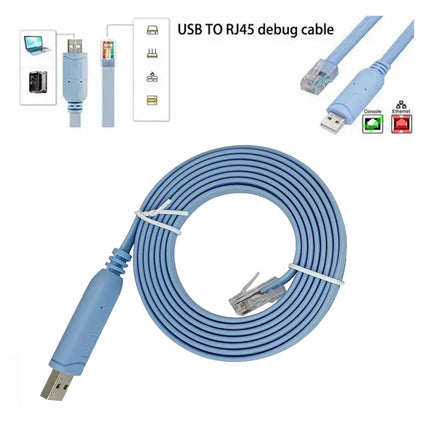 Câble console USB vers RJ45 de 1,8 m de marque générique, connecteur USB et câble Ethernet pour réseau informatique.