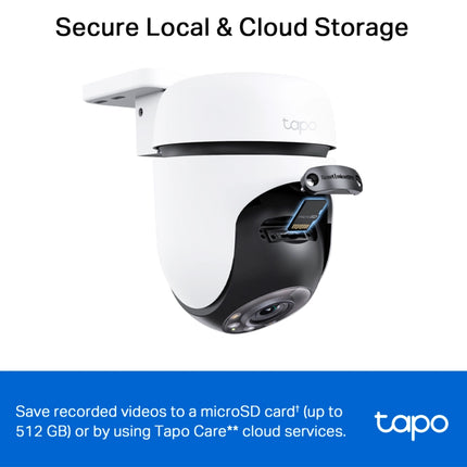 Caméra WiFi Tplink Tapo C510W 2K, vue de face avec objectif et écran, pour surveillance domestique en haute résolution.