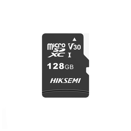 Carte mémoire Hikvision microSD 128 Go Class 10 V10, avec fiche technique et capacité de stockage.