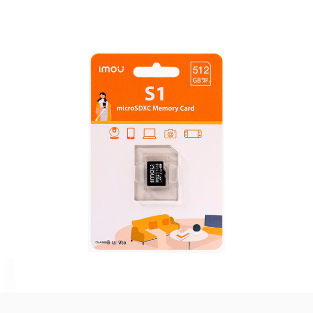 Carte mémoire IMOU Micro SD 512GB Classe 10, stockage haute capacité pour caméras et appareils électroniques, vue de la carte.