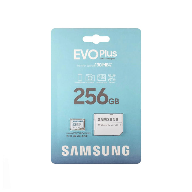 Carte mémoire microSDXC Samsung EvoPlus 256GB UHS-I Classe 10, stockage pour appareils photo et smartphones.