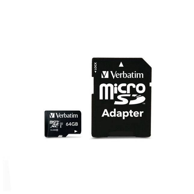 Carte mémoire Verbatim micro SD 64GB premium, offrant une capacité de stockage fiable et rapide pour appareils électroniques.