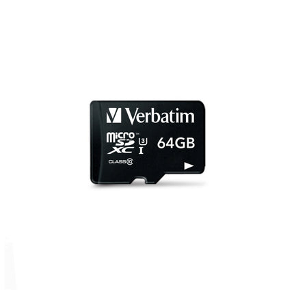 Carte mémoire Verbatim Micro SD 64GB Premium, stockage portable pour appareils photo et smartphones, image montrant la carte.