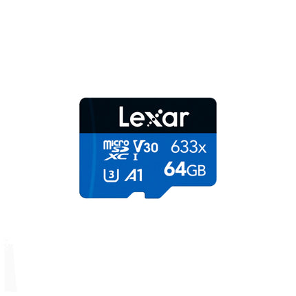 Carte mémoire microSDHC Lexar 64GB High Performance 633X, stockage rapide pour appareils photo et smartphones.