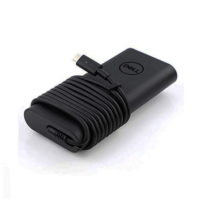 Chargeur Dell original USB-C 130W pour ordinateur portable, remis à neuf, connecté à un ordinateur portable Dell.