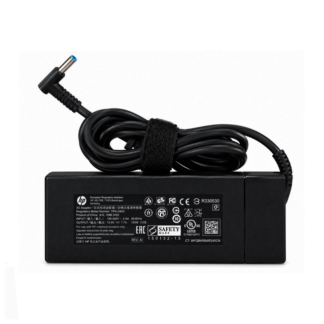 Chargeur HP original pour ordinateur portable, 19.5V 7.7A 150W, tête bleue, remis à neuf, compatible avec les PC HP.