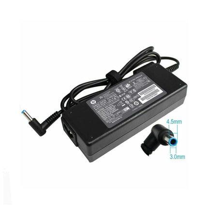 Chargeur HP original 19V 90W avec tête bleue, remis à neuf, pour ordinateur portable HP, connecté à un câble électrique.