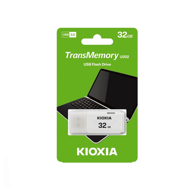 Clé USB KIOXIA 32GB USB 2.0, compacte avec connecteur USB, stockage portable pour fichiers et données.