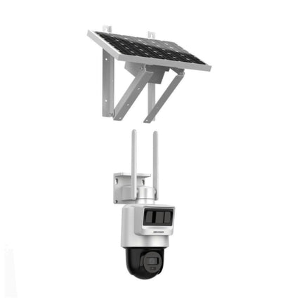 Caméra Hikvision 4MP avec panneau solaire, surveillance extérieure, résistant aux intempéries, connectivité 4G, modèle DS-2DE2C400IWG-K