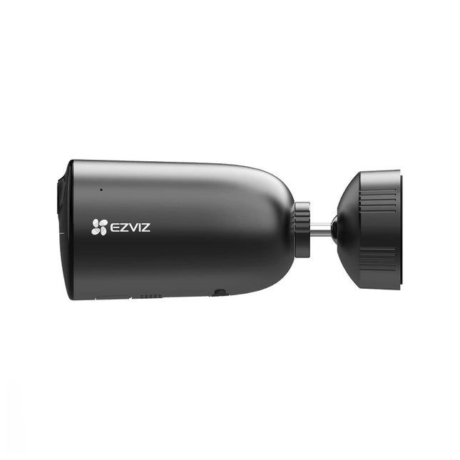Caméra de sécurité extérieure EZVIZ à batterie 2K Bullet noire, vue de face avec objectif et capteur visibles
