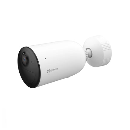 Caméra de sécurité extérieure EZVIZ à batterie, modèle 2MP Bullet blanc, vue frontale avec objectif et capteur.