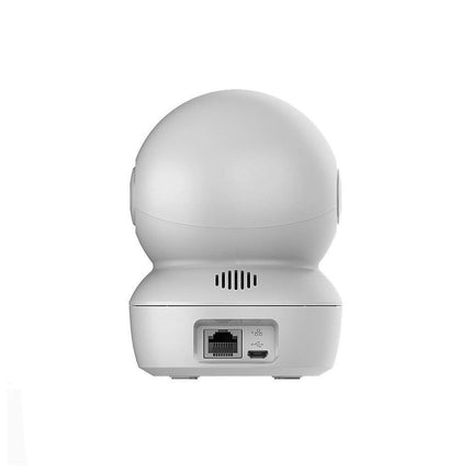 Caméra intérieure EZVIZ 3MP PT avec bouton d'appel Type C, vue de face, montrant le design compact et les fonctionnalités de sécurité