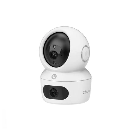 Caméra intérieure EZVIZ Dual lens 4MP+4MP avec bouton d'appel, vue de la caméra avec objectif double et design moderne.