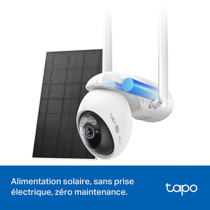 Caméra WiFi 4G Tplink Tapo C665G panoramique 4K inclinable avec panneau solaire pour surveillance extérieure.