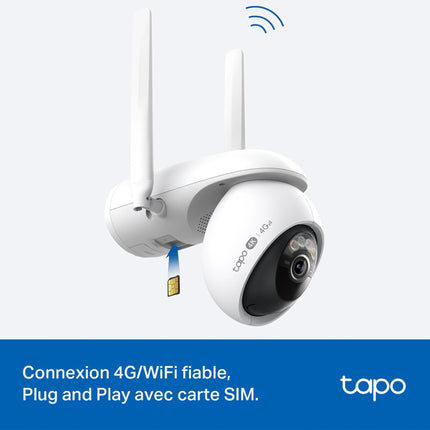 Caméra WiFi 4G Tplink Tapo C665G 4K panoramique inclinable avec panneau solaire, pour surveillance extérieure.