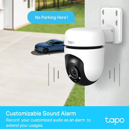 Caméra WiFi extérieure Tapo C500 de TP-Link, vue de face avec objectif et capteurs visibles.