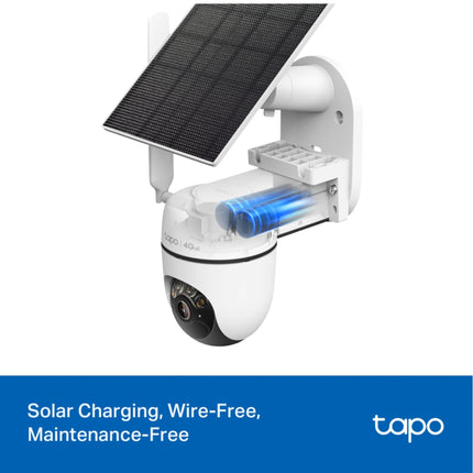 Caméra 4G Tplink Tapo C615G panoramique 2K inclinable avec panneau solaire pour surveillance extérieure.