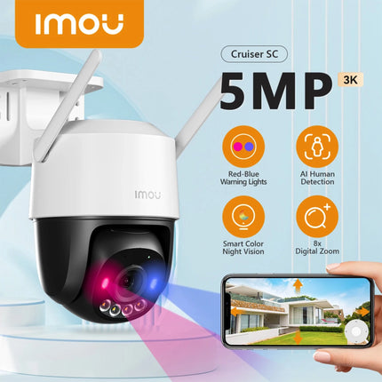 Caméra Wi-Fi IMOU Cruiser SC 3K 5MP extérieure, caméra de sécurité intérieure avec vision claire et connectivité sans fil.
