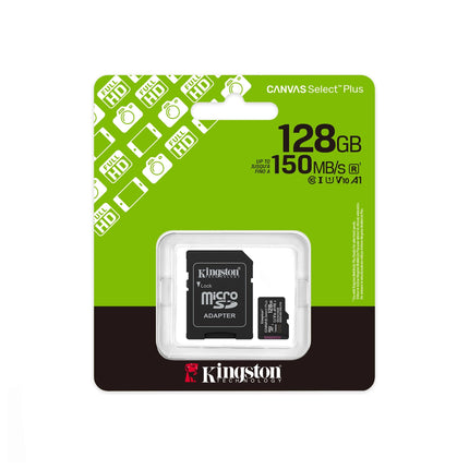 Carte mémoire Kingston Canvas Select Plus 128 Go MicroSDXC UHS-I Classe 10 pour appareils photo et vidéo, capacité de 128 Go.