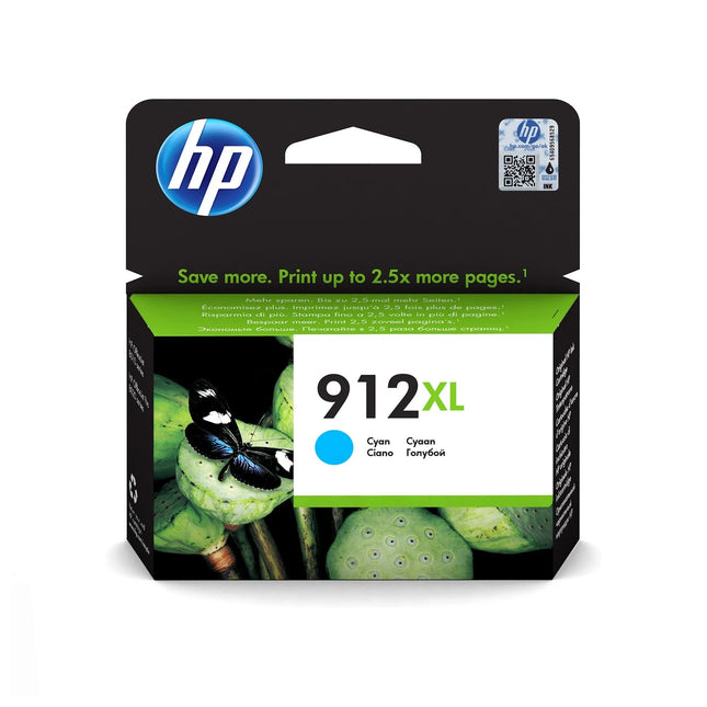 Cartouche d’encre HP 912XL Cyan Original, cartouche d’encre pour imprimante HP avec encre cyan brillante.
