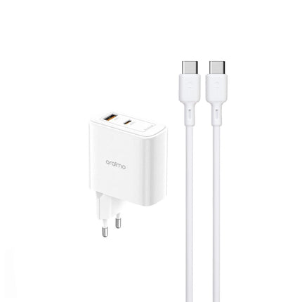 Chargeur Oraimo double port USB Type-C PowerGan 45W, élégant et compact, conçu pour une charge rapide et efficace.