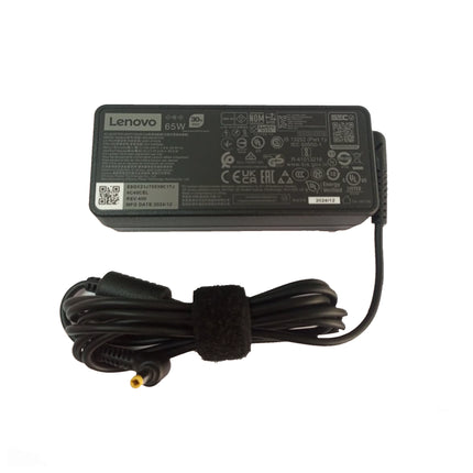 Chargeur PC portable Lenovo original neuf, 20V 3.25A 65W, prise compatible, câble connecté, vue de face.