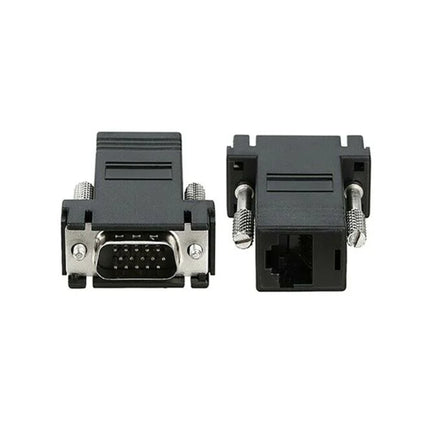 Convertisseur RJ45 vers VGA de la marque ALQIMMA INFO, pour connecter un câble Ethernet à un port VGA.