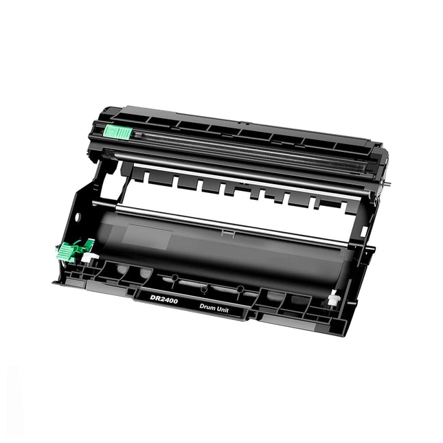 Cartouche de toner compatible Brother DR2400, tambour adaptable pour imprimante Brother, en place dans une imprimante.