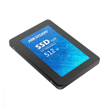 Disque dur SSD interne Hikvision E100 2,5'' de 512GB, vue de face avec connecteurs visibles.