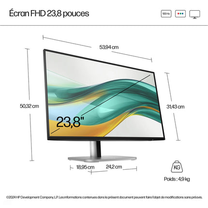 Écran HP Series 5 Pro 24 pouces FHD, affichage clair et lumineux, conçu pour une utilisation professionnelle et personnelle.