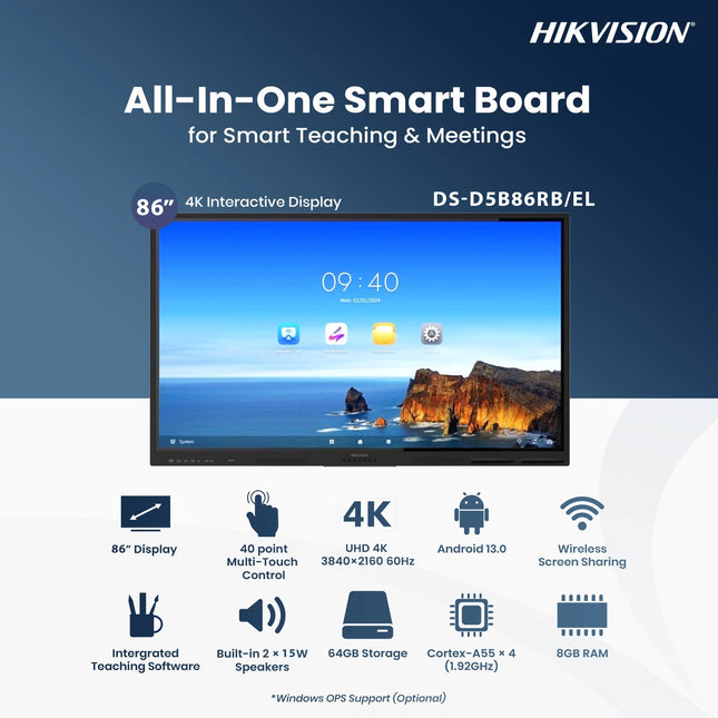 Écran Interactif Hikvision 86 Pouces DS-D5B86RB/EL 4K UHD