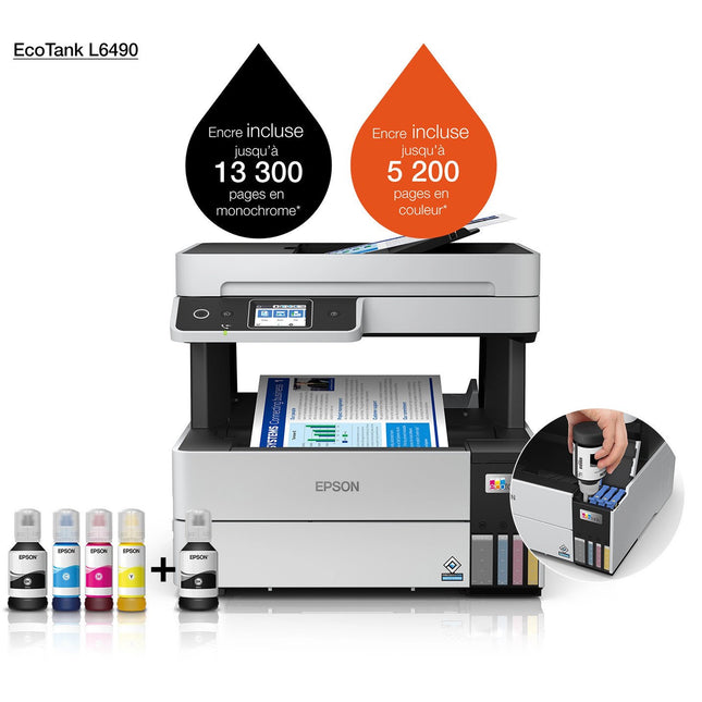 Imprimante Epson Ecotank L6490 couleur (C11CJ88404) à réservoirs rechargeables Wi-Fi