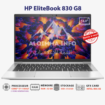 HP EliteBook 830 G8 i7-1185G7 - 32 Go – 512 Go NVMe 13.3″ FHD Remis à neuf