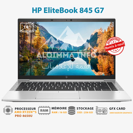 HP EliteBook 845 G7 AMD Ryzen 5 Pro 4650U 16 Go 256 Go SSD 14″ FHD Remis à neuf