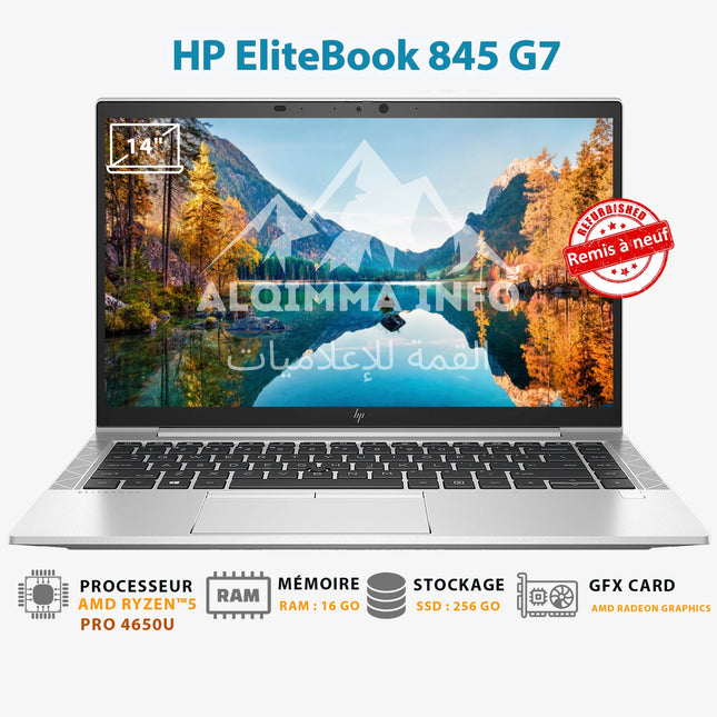 HP EliteBook 845 G7 AMD Ryzen 5 Pro 4650U 16 Go 256 Go SSD 14″ FHD Remis à neuf