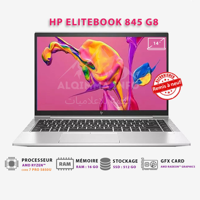 Ordinateur Portable HP Elitebook 845 G8 I AMD RYZEN 7 Pro 5850U I 16Go I 512Go SSD I 14″ AMD RADEON [Remis à Neuf]