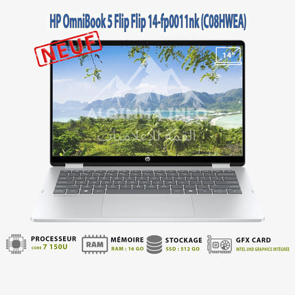 Ordinateur Portable HP Convertible 2-en-1 OmniBook 5 Flip 14-fp0011nk- Core™ 7 150U - 16GB RAM - 256GB SSD (C08HWEA)
