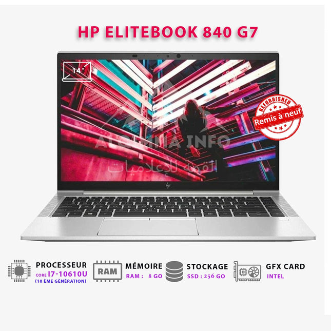 Ordinateur Portable HP Elitebook 840 G7 I Core i7-10610U I 8Go I 256Go SSD I 14″ [Remis à Neuf]