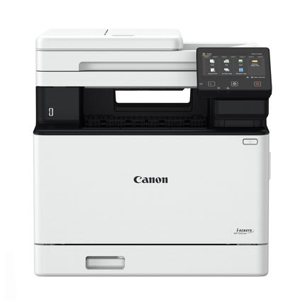 Imprimante Canon MF754CDW laser couleur avec panneau de contrôle et bac à papier visible.