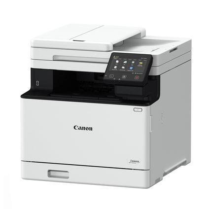 Imprimante Canon MF754CDW laser couleur avec panneau de contrôle et bac à papier visible.