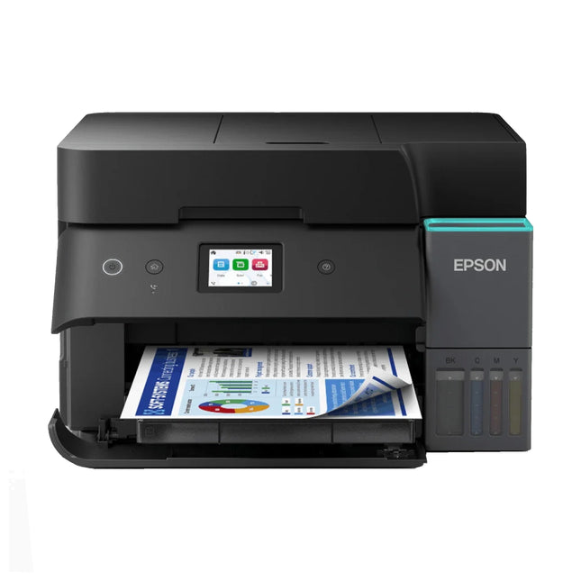 Imprimante Epson L6390 EcoTank multifonction couleur avec fax, impression recto-verso, vue de face de l'imprimante.